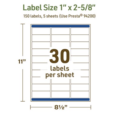 Avery Dissolvable Rectangle Multipurpose Labels, 1" x 2-5/8", Off-white, 150/Pack (94200)
