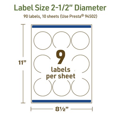 Avery Dissolvable Circle Multipurpose Labels, 2.5" Dia., Off-white, 90/Pack (94502)