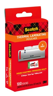 Scotch® ID Badge Size Thermal Laminating Pouches, 5 mil, Clear, 100/Pack (TP5852100)