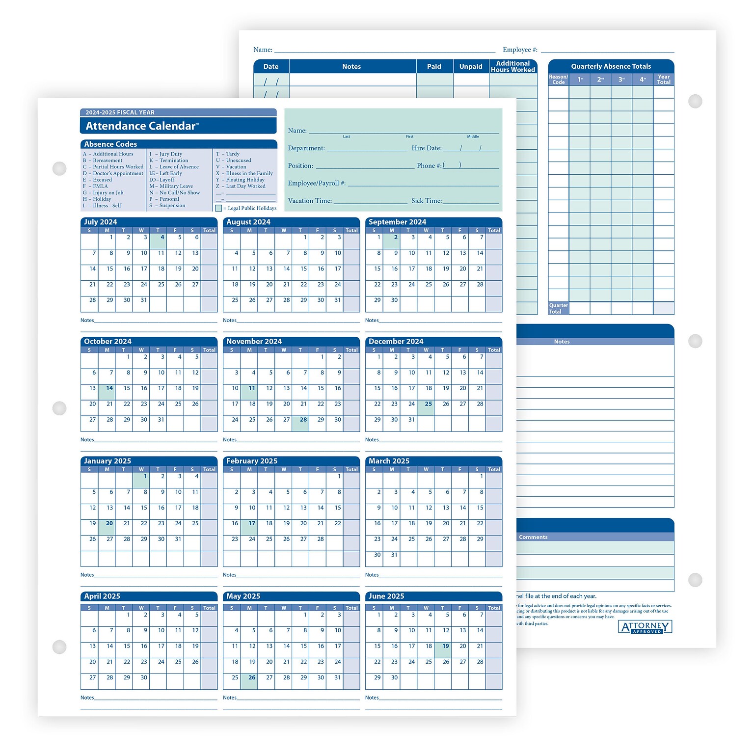 Complyright 2025 Attendance Calendar