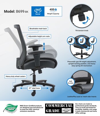 Boss Office Products Bariatric LeatherPlus Mesh Chair, Black (B699-BK)