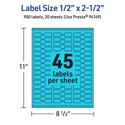 Avery Laser/Inkjet Multipurpose Decorative Edge Labels, 0.5" x 2.5", Bright Blue, 900/Pack (94749)