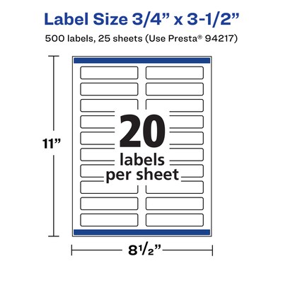 Avery Laser/Inkjet Multipurpose Labels,  .75" x 3.5", White, 500 Labels/Pack (94217)