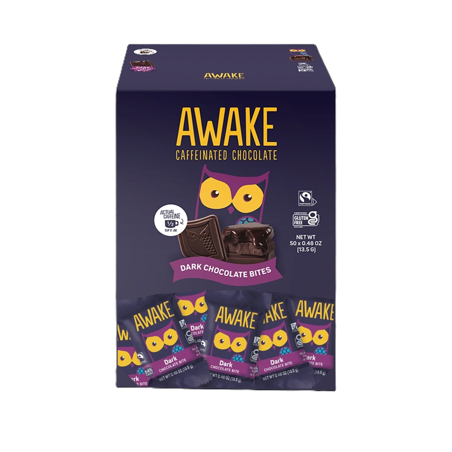 Awake Caffeinated Dark Chocolate Bites, 0.47 oz., 50 Bites/Box (00458U)
