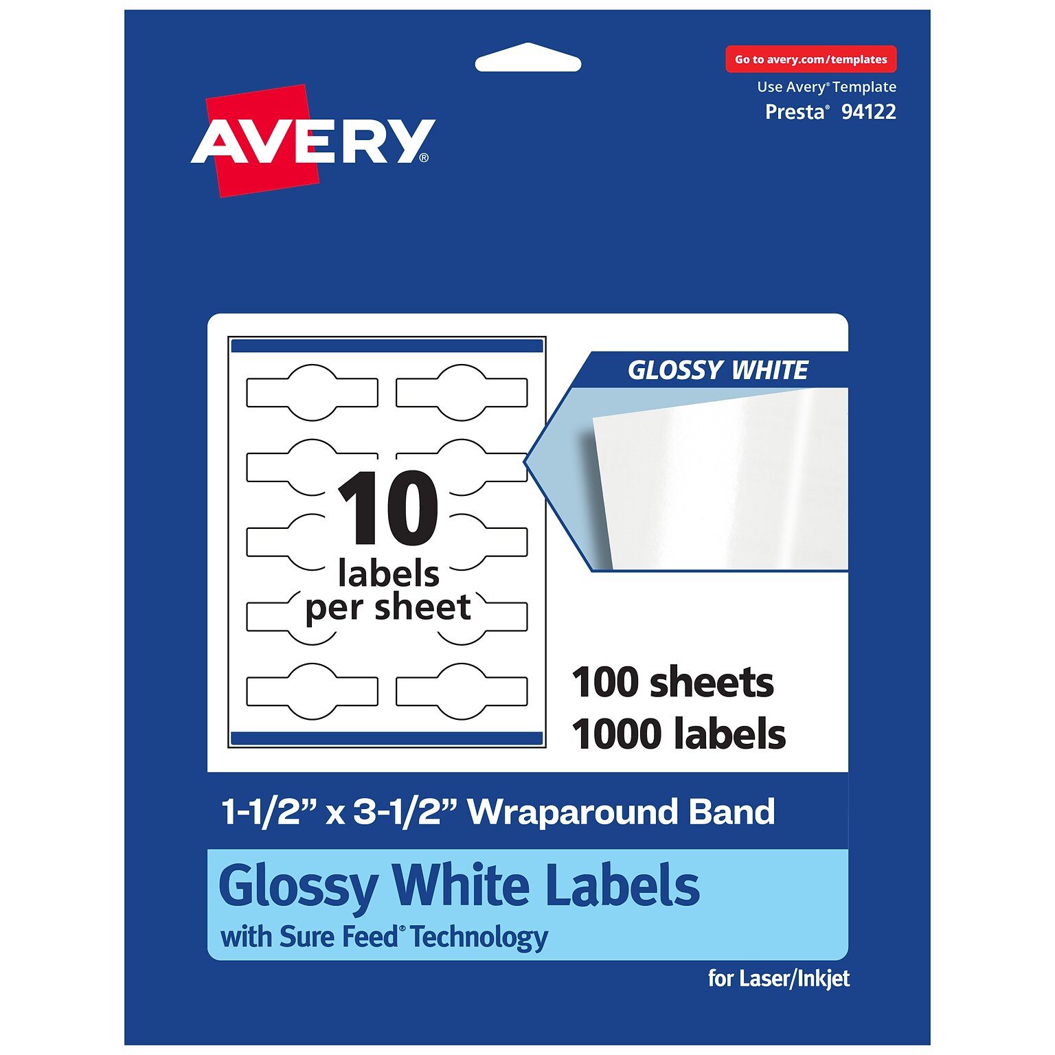 Avery Laser/Inkjet Multipurpose Labels, 3.5 x , Glossy White, 1000/Box (94122)