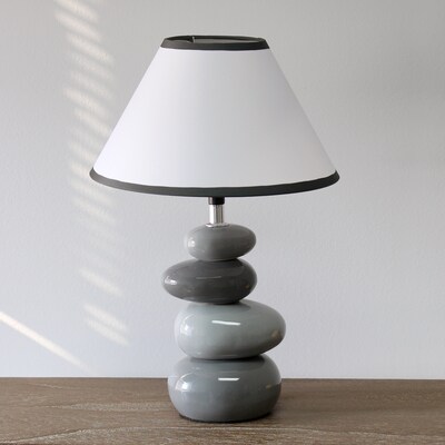 Simple Designs Shades of Gray Ceramic Stone 14.70" LED Table Lamp, Gray (LT3052-GRY)