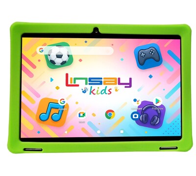 LINSAY F10 Series 10.1 Tablet, Wi-Fi, Octa Core, 256GB eMMC, Android 15, Green Kids Defender Case & Backpack