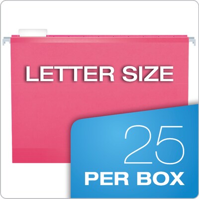 Pendaflex Reinforced Hanging File Folders, 1/5 Tab, Letter Size, Pink, 25/Box (04152 1/5 PIN)