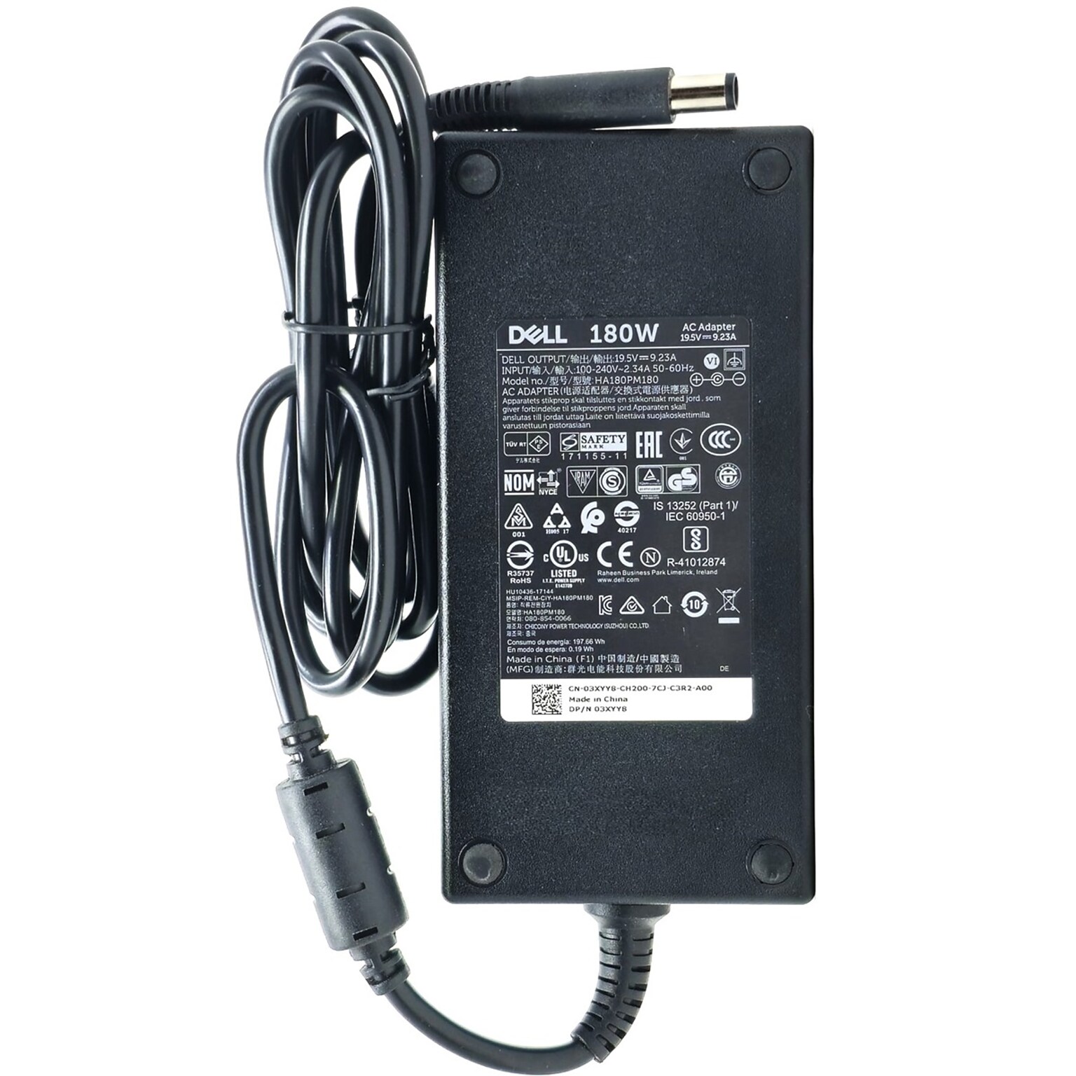 Dell 180W AC Adapter Charger for Laptop, Black (JVF3V)