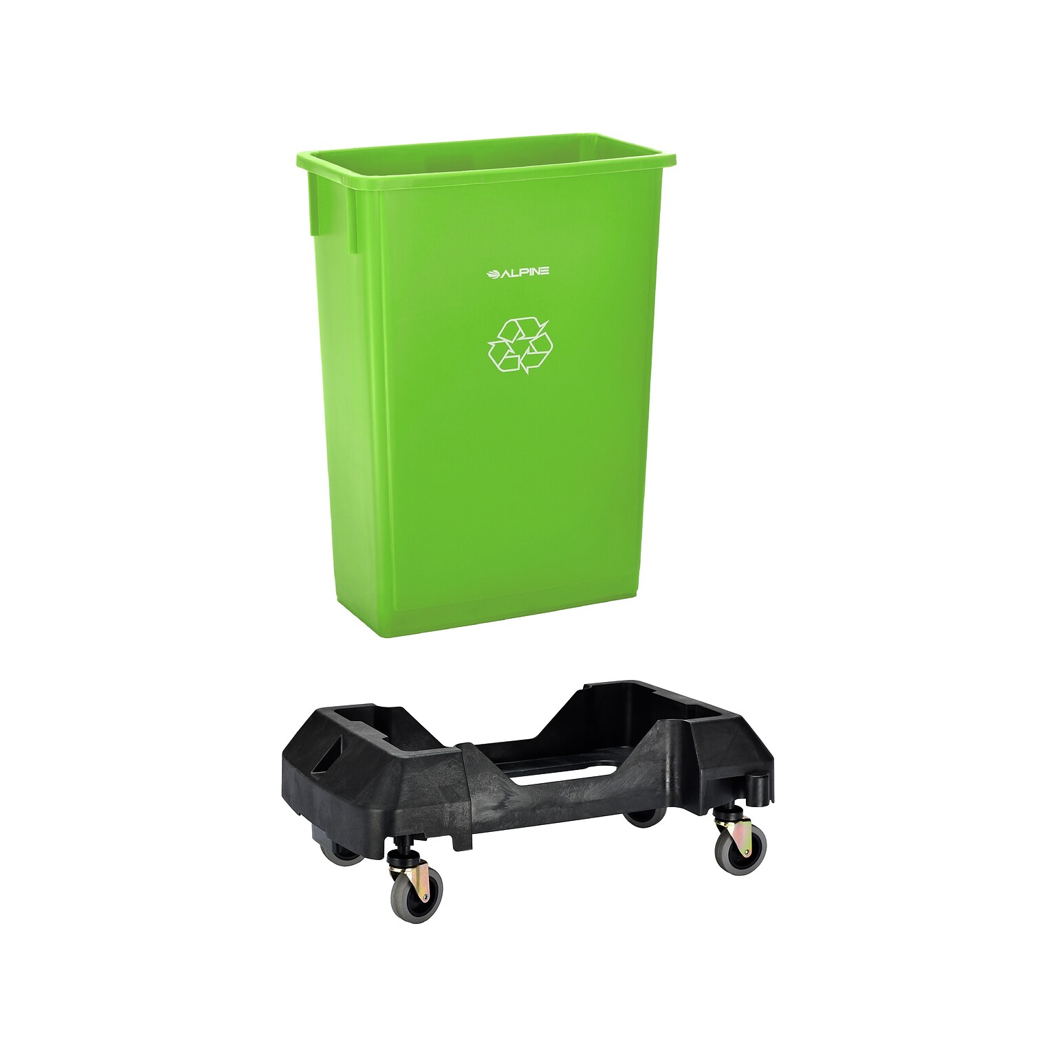 Alpine Industries Polypropylene Commercial Indoor Recycling Bin with Dolly, 23-Gallon, Lime (ALP477-LGRN-PKD)