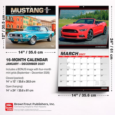 2027 BrownTrout Ford Mustang 14" x 12" Monthly Wall Calendar, Assorted Colors (9798330713240)