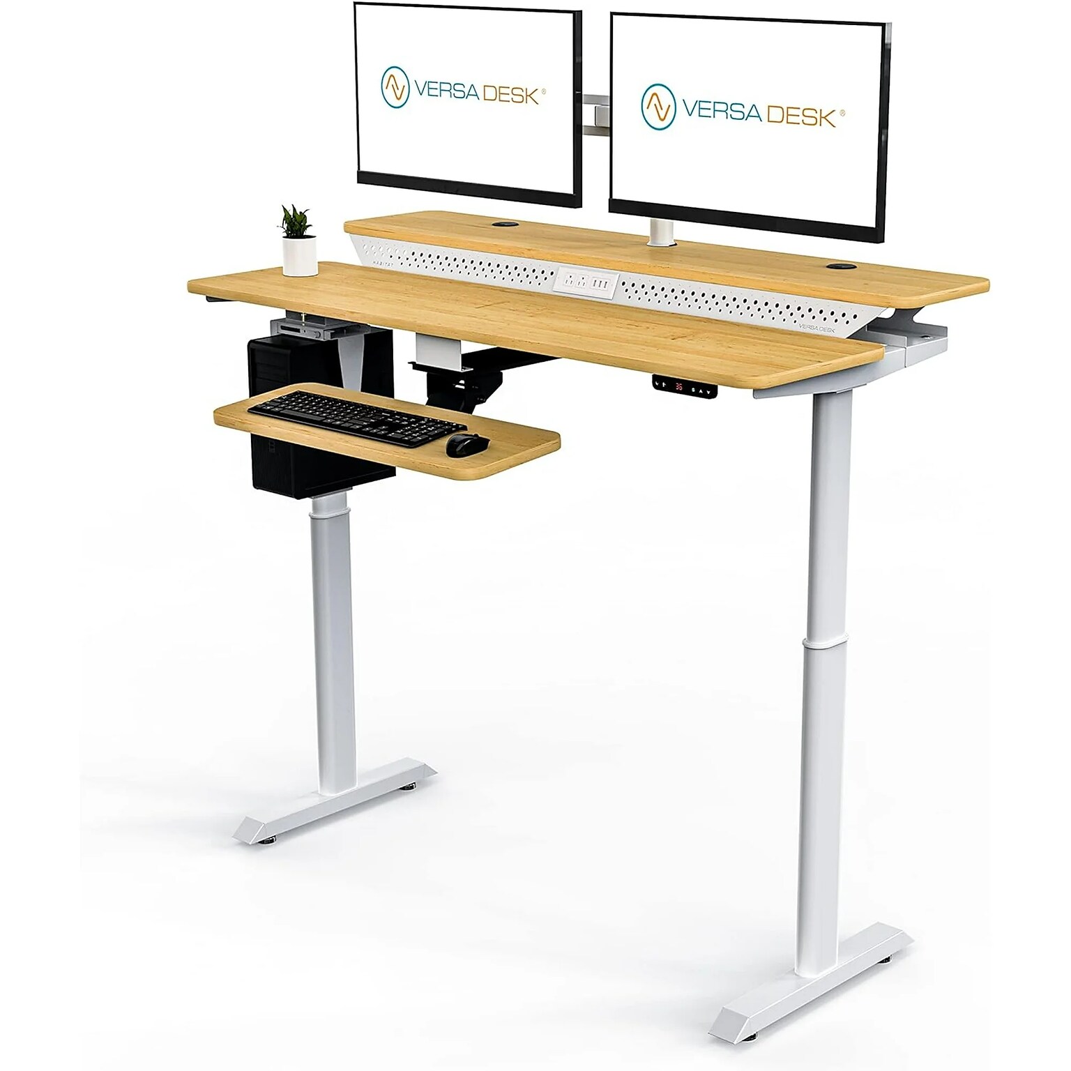 VersaDesk PowerLift Split-Level 48W Electric Rectangular Adjustable Standing Desk, Maple/White (PL2SD4830-WM)