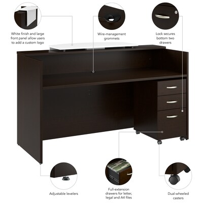 Bush Business Furniture Arrive 72"W Reception Desk with Counter and Mobile File Cabinet, Mocha Cherry (ARV008MR)