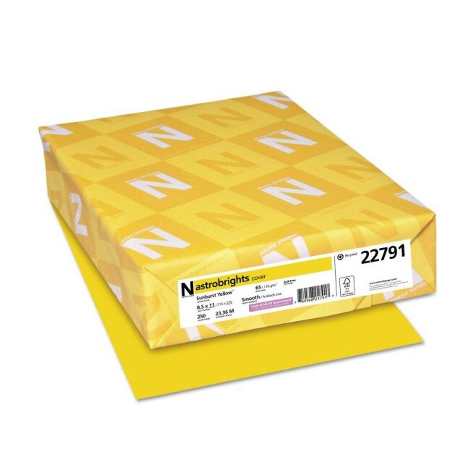 Astrobrights 65 lb. Cardstock Paper, 8.5 x 11, Sunburst Yellow, 250 Sheets/Pack (WAU22791)