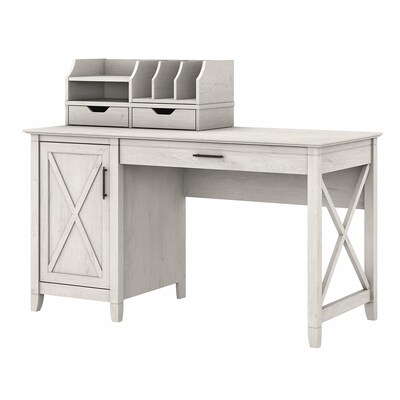 Bush Furniture Key West 54 Computer Desk with Storage and Desktop Organizers, Linen White Oak (KWS010RCP)