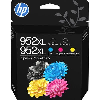 HP 952XL Black/Cyan/Magenta/Yellow High Yield Ink Cartridge, 5/Pack (6ZA00AN#140)