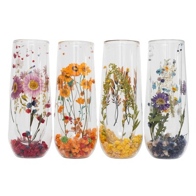 Double Wall Harvest Bloom Stemless Flute/Bud Vase, Set of 4