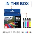 Epson T220 Black/Cyan/Magenta/Yellow Standard Yield Ink Cartridge, 4/Pack (T220120-BCS)