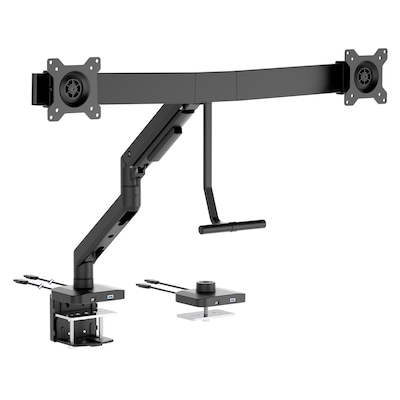 Mount-It! Dual Monitor Gas Spring Desk Mount with Crossbar For Screens Up to 32, Holds 19.8 lbs Per
