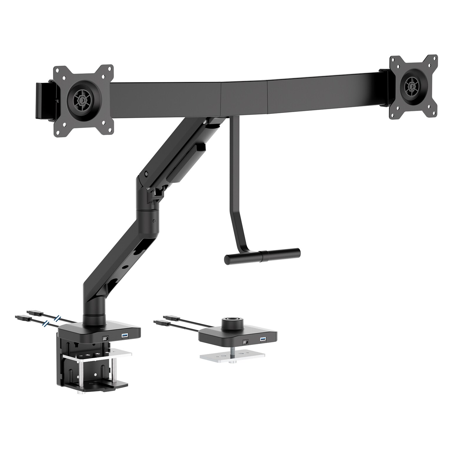 Mount-It! Dual Monitor Gas Spring Desk Mount with Crossbar For Screens Up to 32, Holds 19.8 lbs Per Arm, Black (MI-12002)