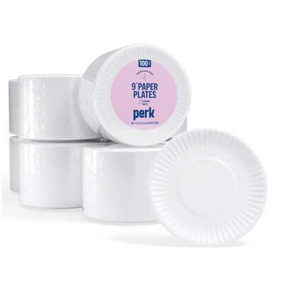 Perk™ Economy Paper Plates, 9, White, 1000/Carton (PK56516CT)