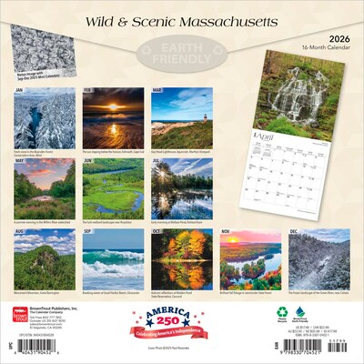 2026 BrownTrout Massachusetts Wild & Scenic 12 x 12 Monthly Wall Calendar (9798330704521)