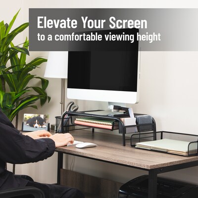 Mind Reader Monitor Stand with Paper Tray, Up to 24 Monitor, Black, 2/Pack (2MESHMON-BLK)