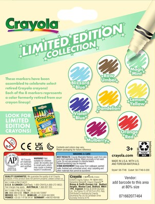 Crayola Washable Water-Based Broad Line Markers, Assorted Colors, 8/Box (58-7746)