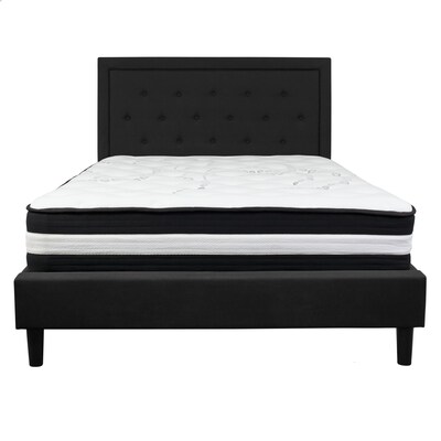 Flash Furniture Roxbury Tufted Upholstered Platform Bed in Black Fabric with Pocket Spring Mattress, Queen (SLBM23)