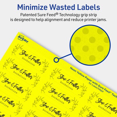 Avery Laser/Inkjet Multipurpose Rectangle Labels, 0.75" x 2.25", Neon Yellow, 300/Pack (94216)