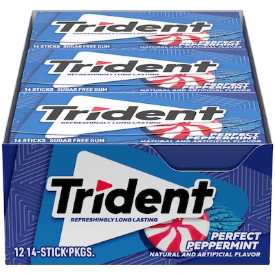 Trident Sugar Free Perfect Peppermint Gum, 14 Pieces/Pack, 12/Pack (209-02517)