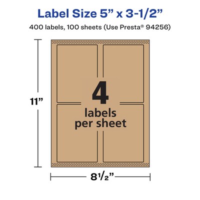 Avery Laser/Inkjet Multipurpose Labels, 3.5" x ", Kraft Brown, 400/Box (94256)