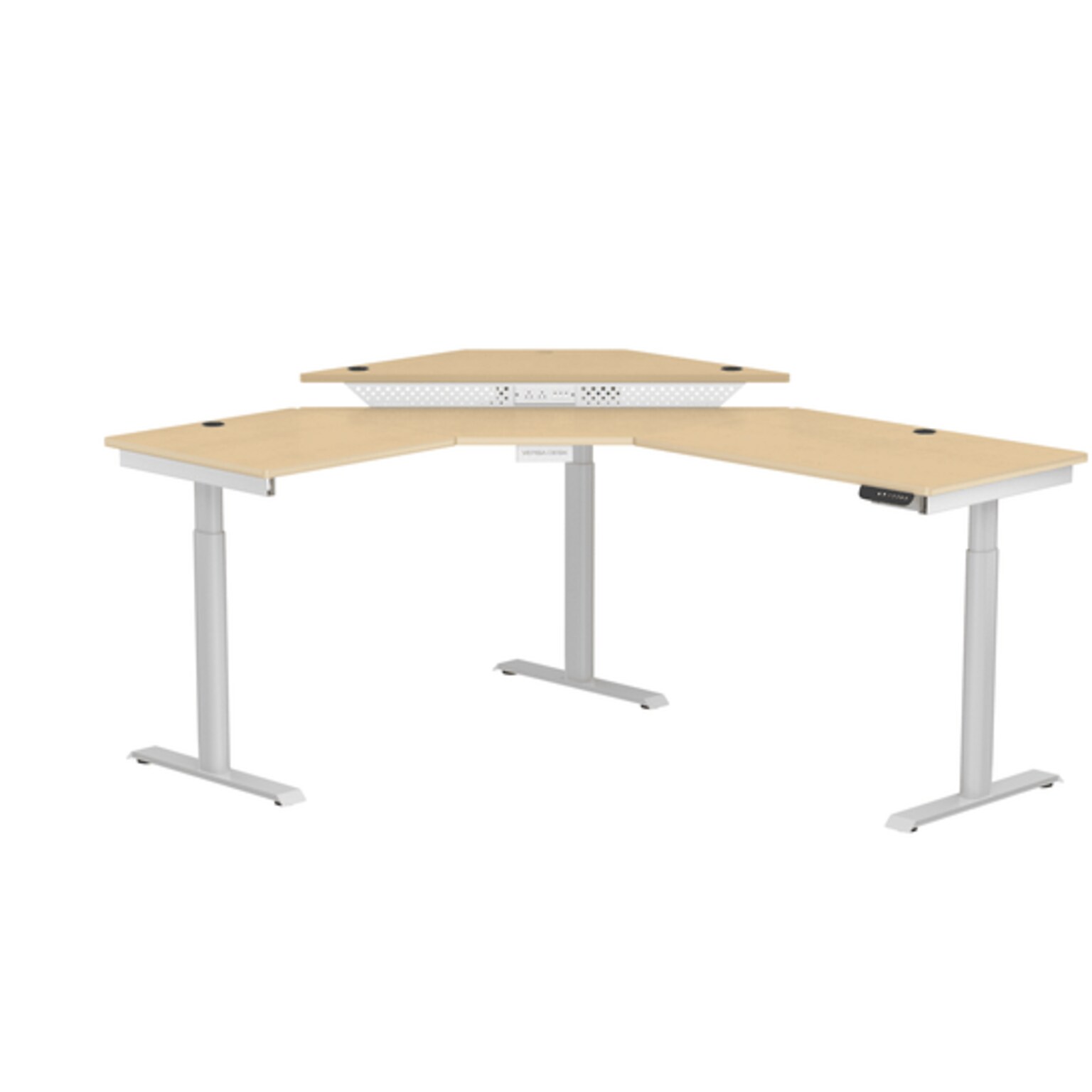 VersaDesk PowerLift 72W Electric Corner Adjustable Standing Desk, Maple/White (PLCSD6072-WM-APP)