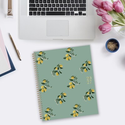 2027 Blue Sky Bespoke Letterpress Flowering Lemons 8.5" x 11" Calendar Year Weekly & Monthly Standard Planner, Seafoam