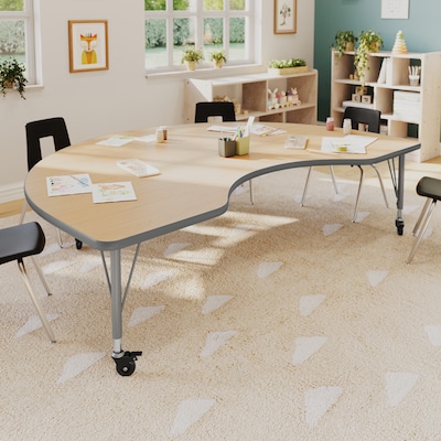 Flash Furniture Wren Kidney Activity Table, 72 x 48, Height Adjustable, Light Natural Top/Silver Frame (XUA4872KDLNTPC)