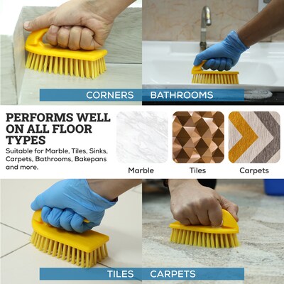 BISON LIFE 6" Polypropylene Iron Handle Scrub Brush, Yellow, 6/Pack (BPES-IRBH-PP-Y-6)