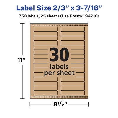Avery Laser/Inkjet Rectangle Multipurpose Labels, 2/3" x 3-7/16", Kraft Brown, 750 Labels/Pack ( 94210)