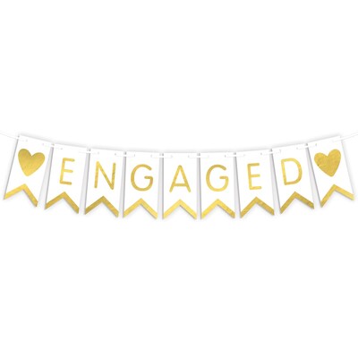 Party City Engaged Banner, Gold/White (AM121051)