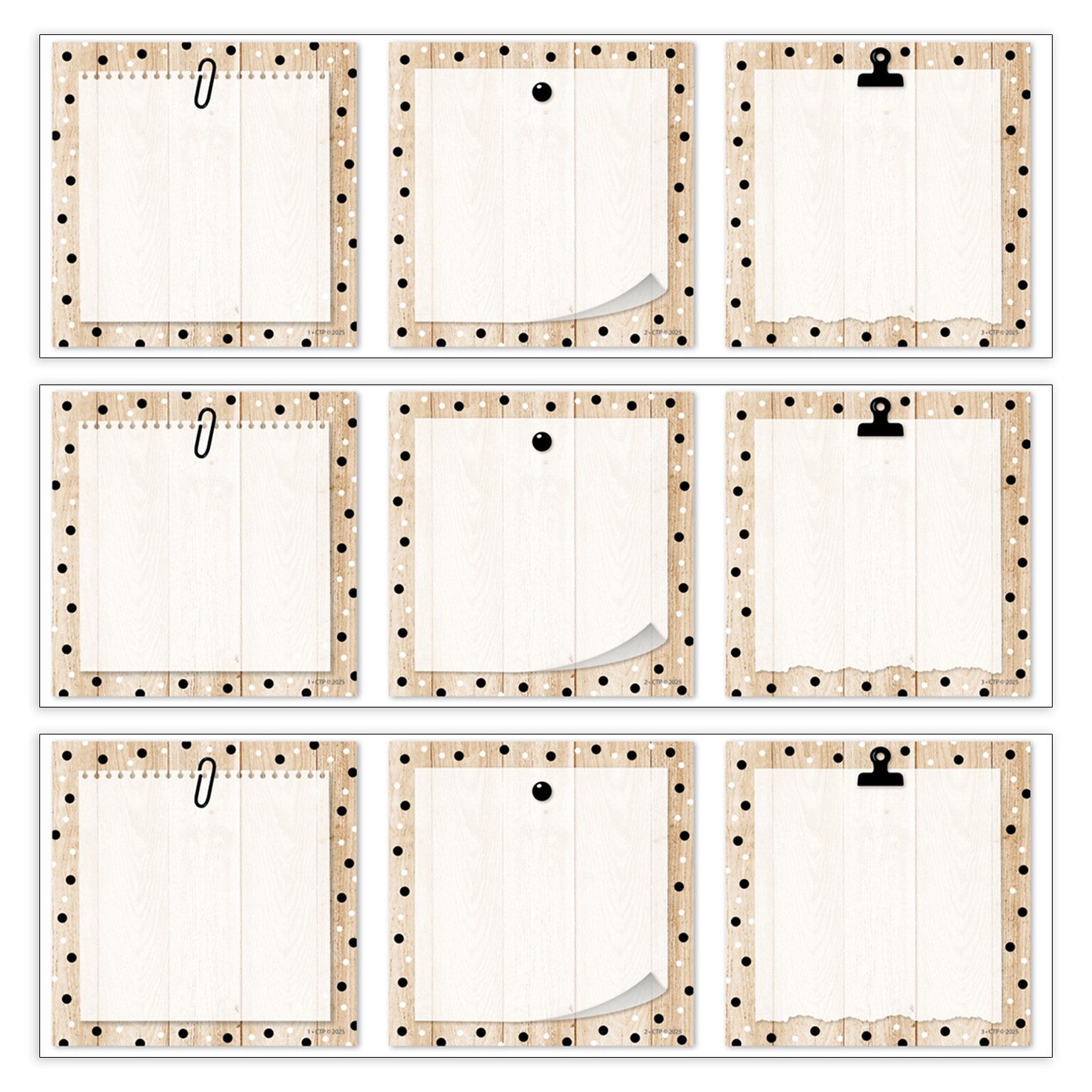 Creative Teaching Press Core Decor Polka Dots on Wood Designer Cut-Outs, 36/Pack, 3 Packs/Bundle (CTP11067-3)
