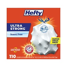 Hefty® Ultra Strong Tall Kitchen and Trash Bags, 13 gal, 0.9 mil, 23.75 x 24.88, White, 110 Bags/B