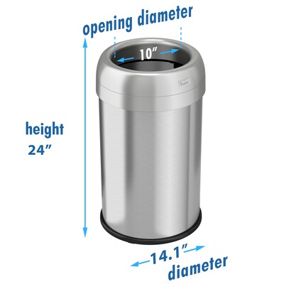 halo Stainless Steel Round Open Top Trash Can with Dual AbsorbX Odor Control System, Silver, Silver, 13 Gal. (OT13STR)