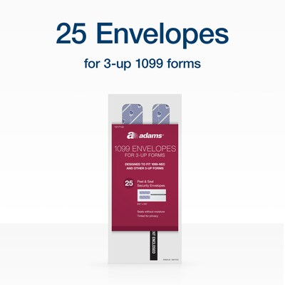 Adams 2025 1099 Tax Envelopes, 3-Up Format, Double-Window, Security Tinted, Peel & Seal, White, 25/Pack (STAX3-25)