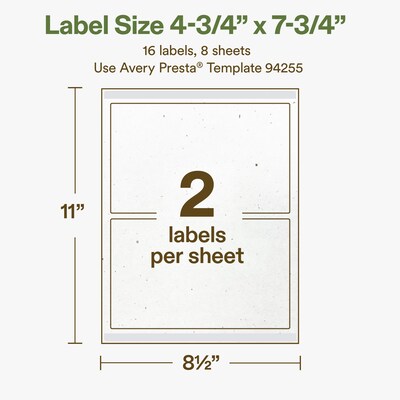 Avery Hemp Rectangle Laser/Inkjet Multipurpose Labels, 4-3/4" x 7-3/4", Off-White (16/Pack)