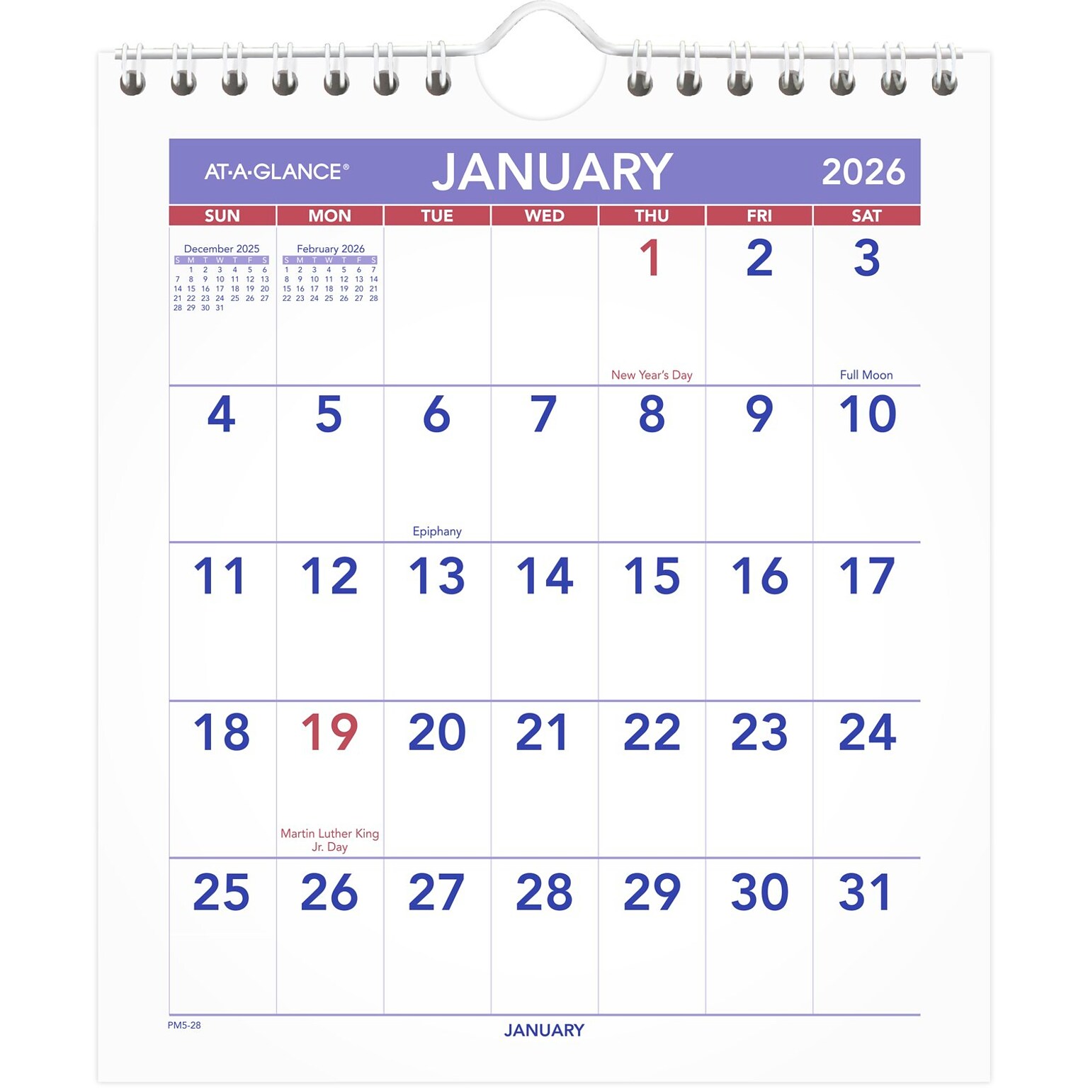 2026 AT-A-GLANCE 6.5 x 7.5 Monthly Wall Calendar, White/Purple (PM5-28-26)
