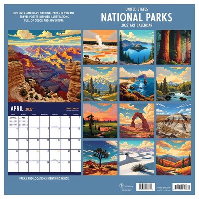2027 TF Publishing National Parks-Art 12" x 12" Monthly Wall Calendar, Multicolored (27-1140)