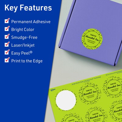 Avery Circle Multipurpose Labels, 1-2/3 Dia., Bright Green, 200/Pack (94508)