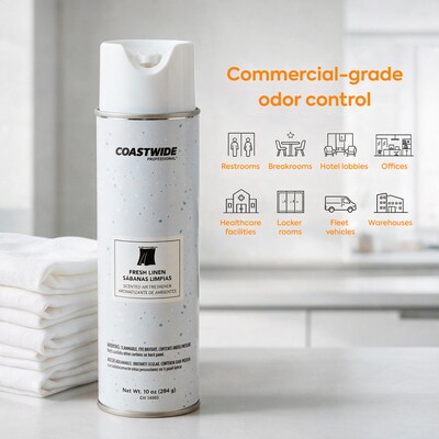 Coastwide Professional Air Freshener Aerosol, Fresh Linen, 10 Oz., 6/Carton