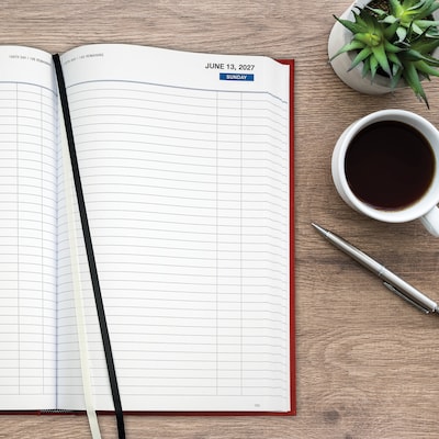 2027 Excello Brands Daily Diary Journal 8" x 12" Daily Planner, Paperboard Cover, Red (NRY27-CD68-RD)