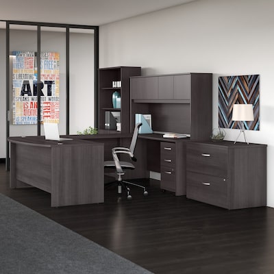 Bush Business Furniture Studio C 72"W U Shaped Desk with Hutch, Bookcase and File Cabinets, Storm Gray (STC001SG)