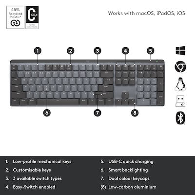 Logitech MX Mechanical Clicky Wireless Ergonomic Keyboard, Graphite (920-010549)